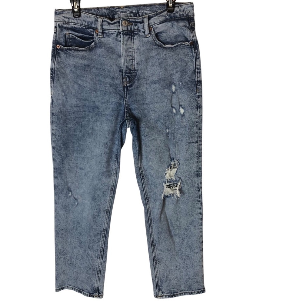 Old Navy Sz 10 Petite Sky High Straight Jeans Acid Wash Denim Stretch Slimming